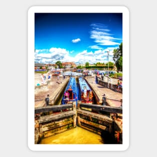 Narrow Boats In Lock, Stratford Upon Avon River Avon Sticker